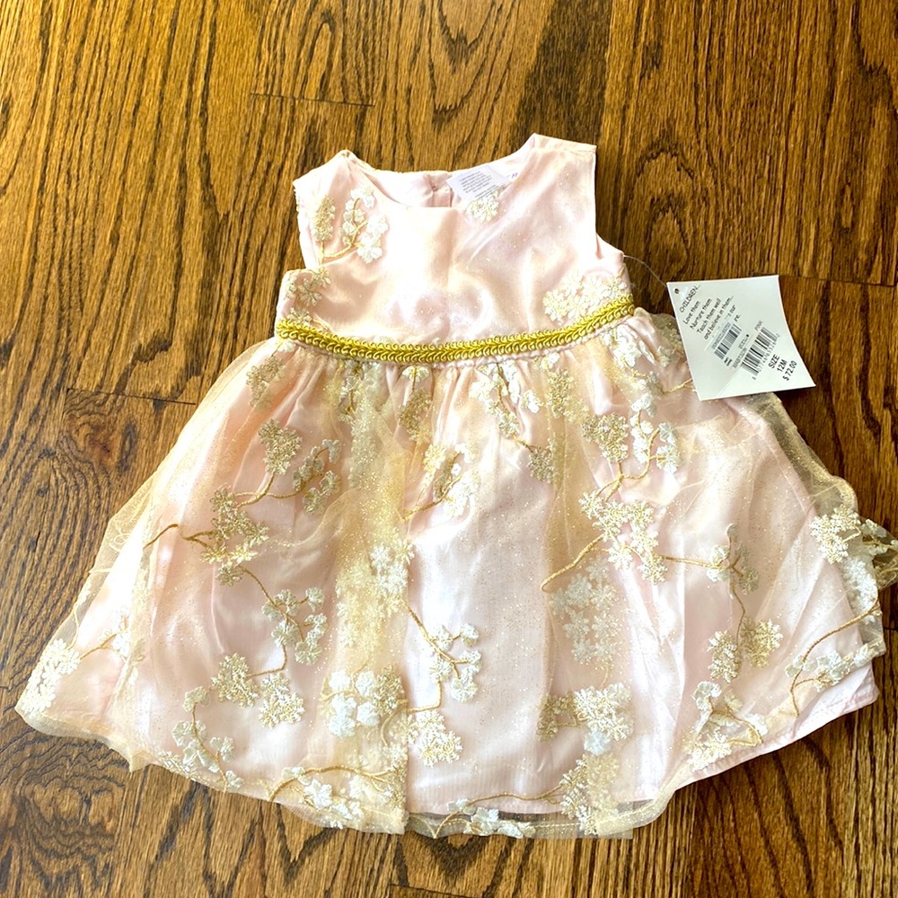 Pink gauzy formal dress with belted sash
